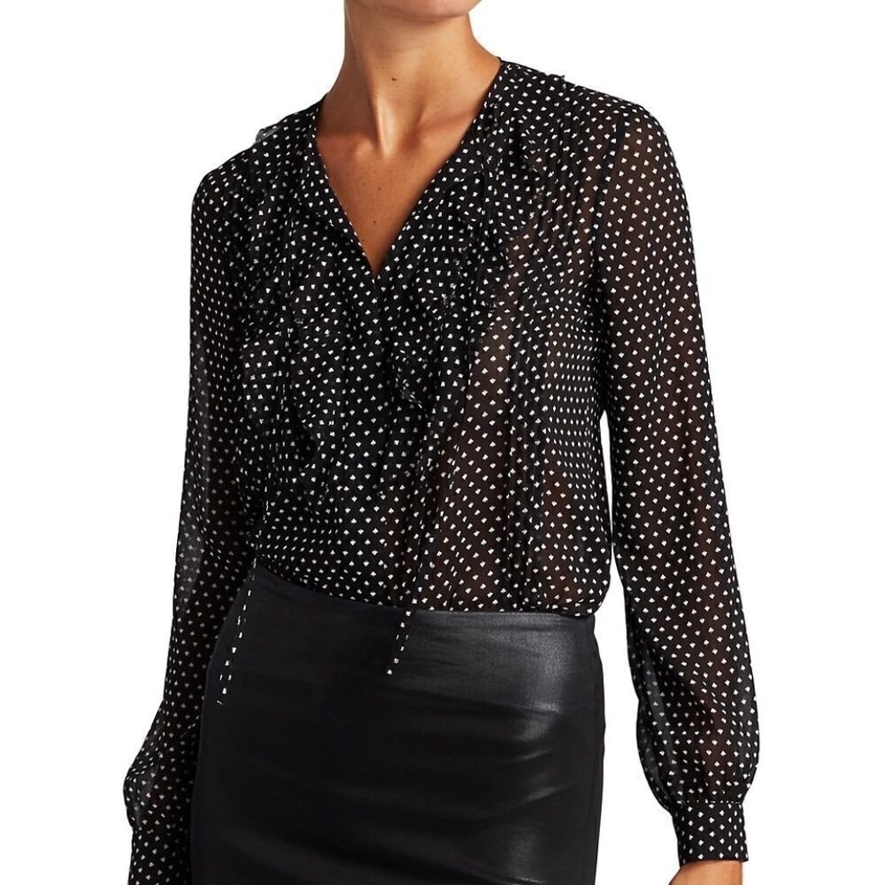 L 'Agence Top Blouse “Tabitha” Black Spade Semi Sheer Nwot~ XS Oversiz…
